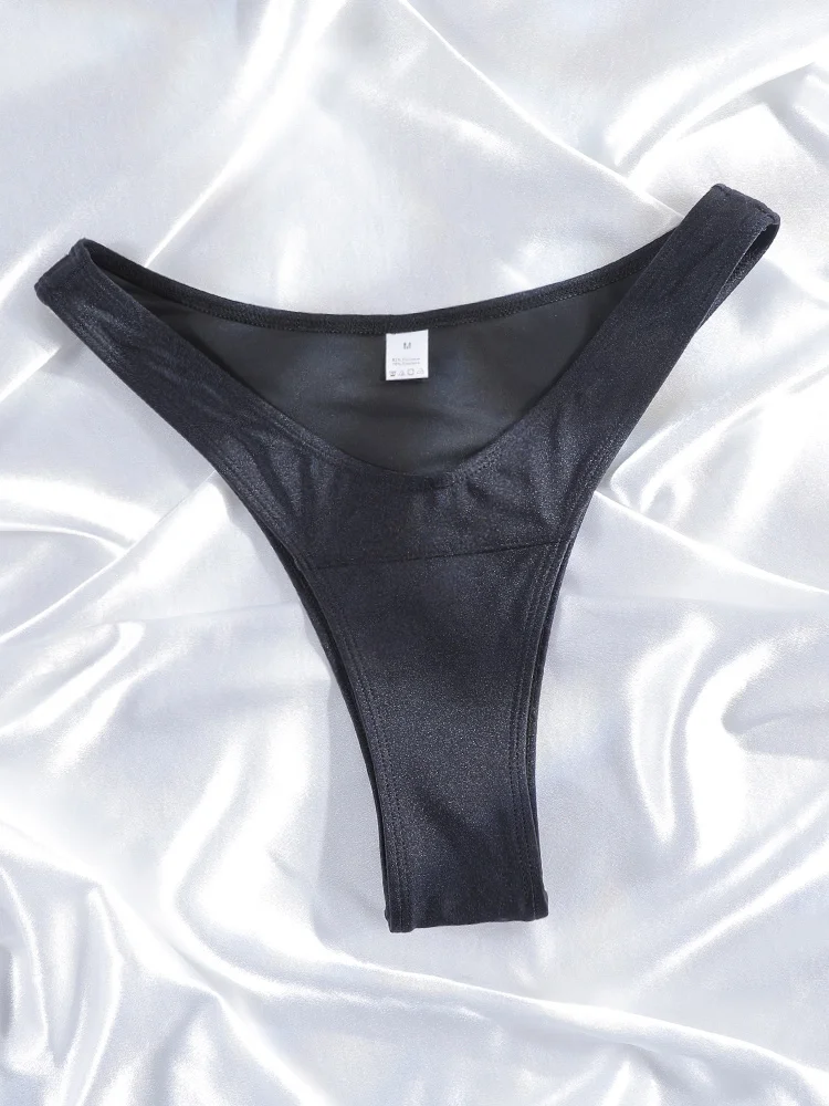 Rinade String-Bikini, Push-Up-Bikinis, schwarze, einfarbige Badebekleidung, hoch geschnittener Badeanzug, sexy Badeanzüge, Urlaubs-Badeanzug, zweiteilige Strandbekleidung – Detail 6