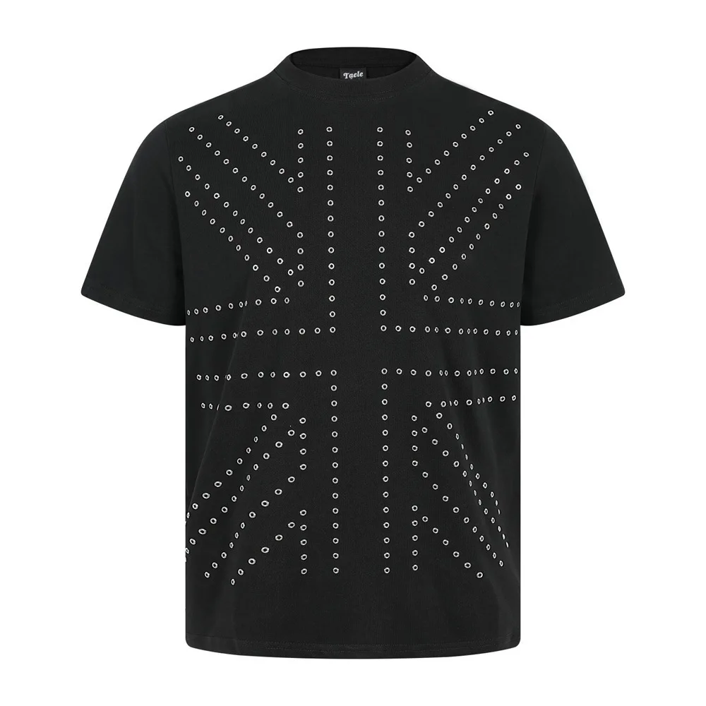 Men's Fashion High Street Hip Hop T Shirts With Metal Decoration Streetwear Oversized Y2K Tees Summer Short Sleeve Tops