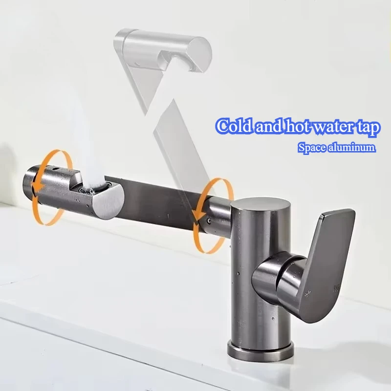 

bathroom washbasin, rotatable mechanical arm faucet Kitchen hot and cold space aluminum splash proof faucet,