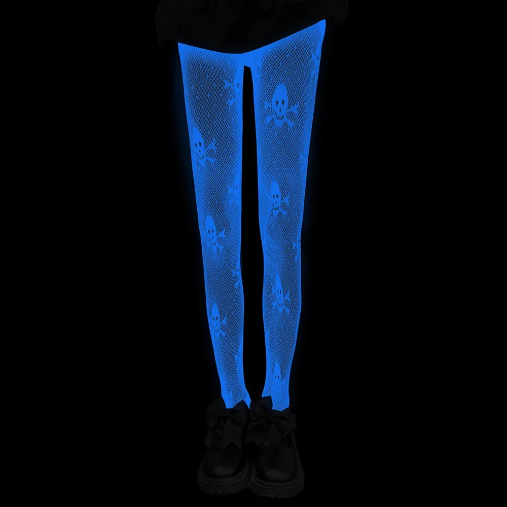 Niebieskie fluorescencyjne rajstopy z koronką, siateczkowe, przezroczyste pończochy, seksowne tatuaże, kwiatowy żakard, ażurowe skarpetki, damska odzież erotyczna.