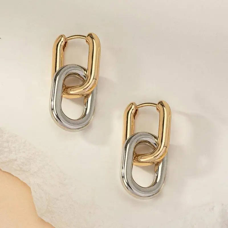 Pendientes colgantes con diseño de doble bucle Retro, pendientes redondos geométricos de Color dorado y plateado para mujeres y niñas, joyería de moda Punk Hip Hop