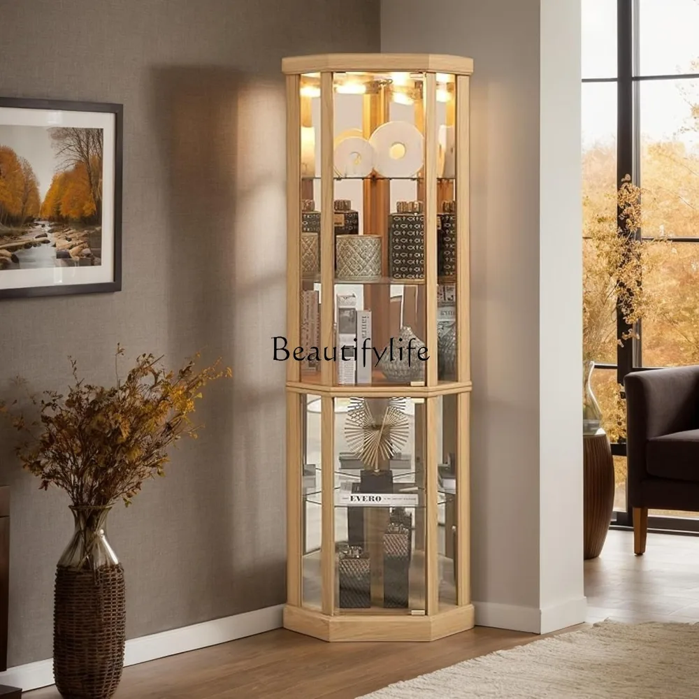 

Lighted Corner Curio Cabinet, Glass Display Cabinet with Tempered Glass Door and 5 Shelves, Light Bulb Included, Rack for