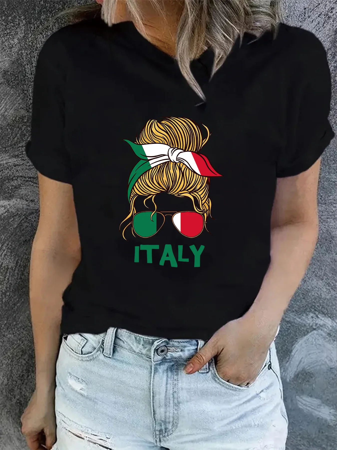 2025 Ciao Italy Creative Graphic Cotton Print Short Sleeve High Quality Fashion Deluxe Edition Comfortable and Breathable