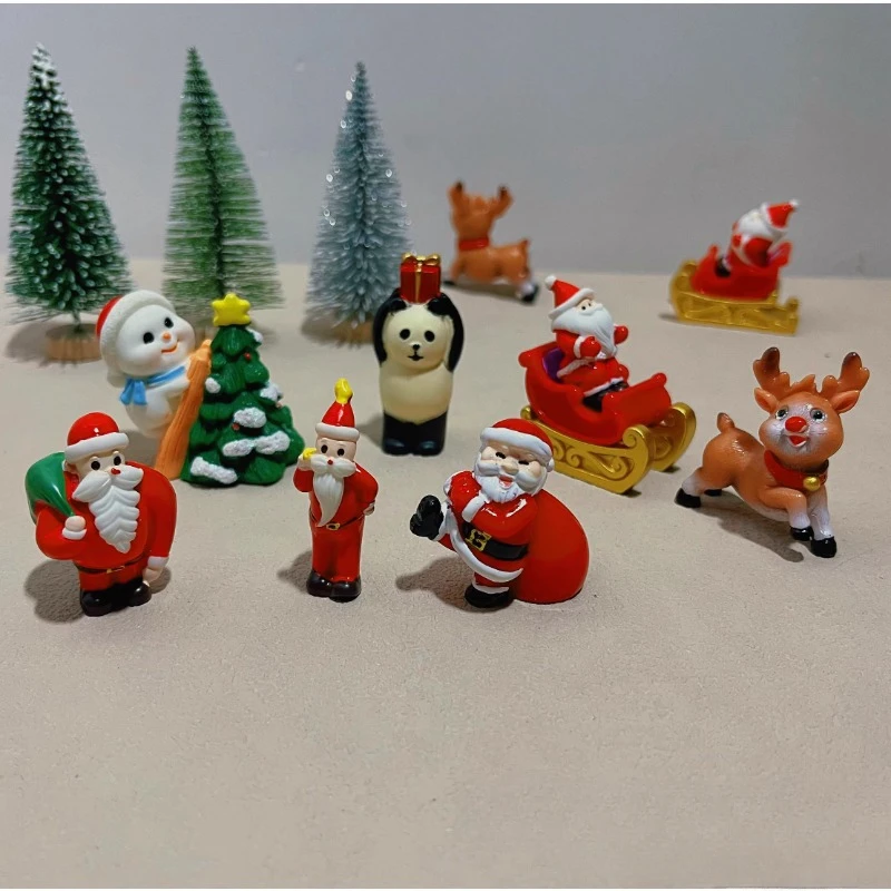 

Emulation Miniature Santa Claus Snowman Deer Cart Micro Landscape Sand Table Model Props Decoration Ornaments