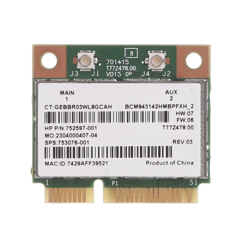 PCI Express Half Mini Card WLAN BT4.0+HS Card BCM943142HM Wireless Networks Card for 430 440 445 450 M6 Computers