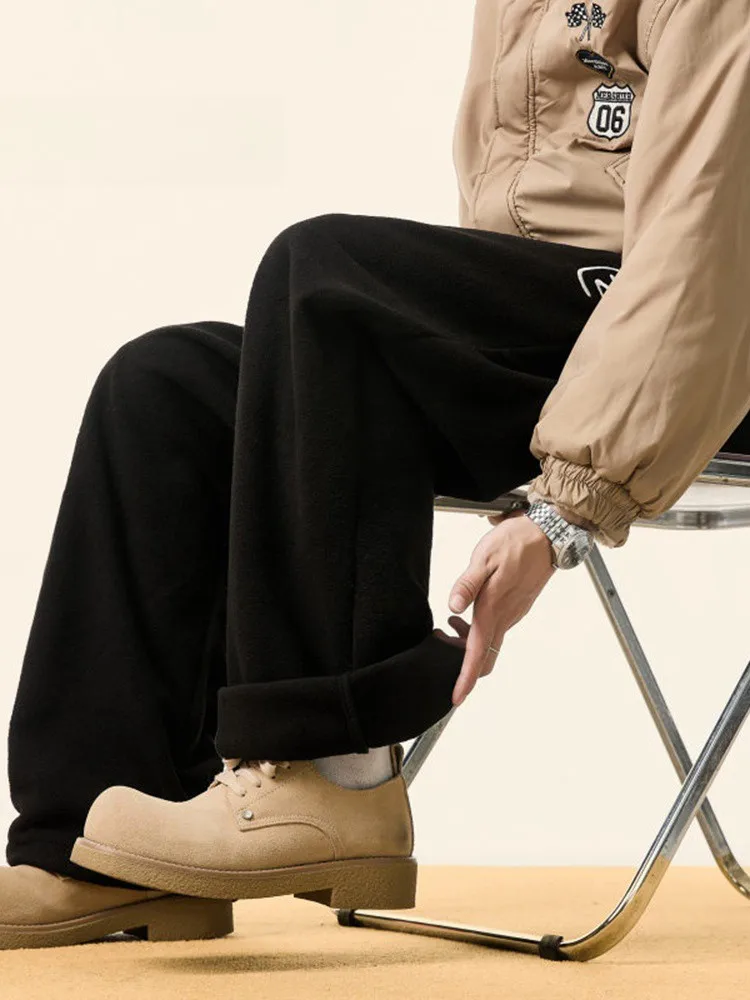 

Мужские утепленные зимние повседневные брюки прямого кроя на флисовой подкладке, с эластичным поясом, свободные широкие штаны, модные.