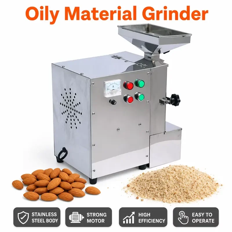2.2kW 2900rpm Oil Material Grinder 20-80kg/h Coarse Fine Grinding Sieve Easy Cleaning for Sesame Walnuts Almonds