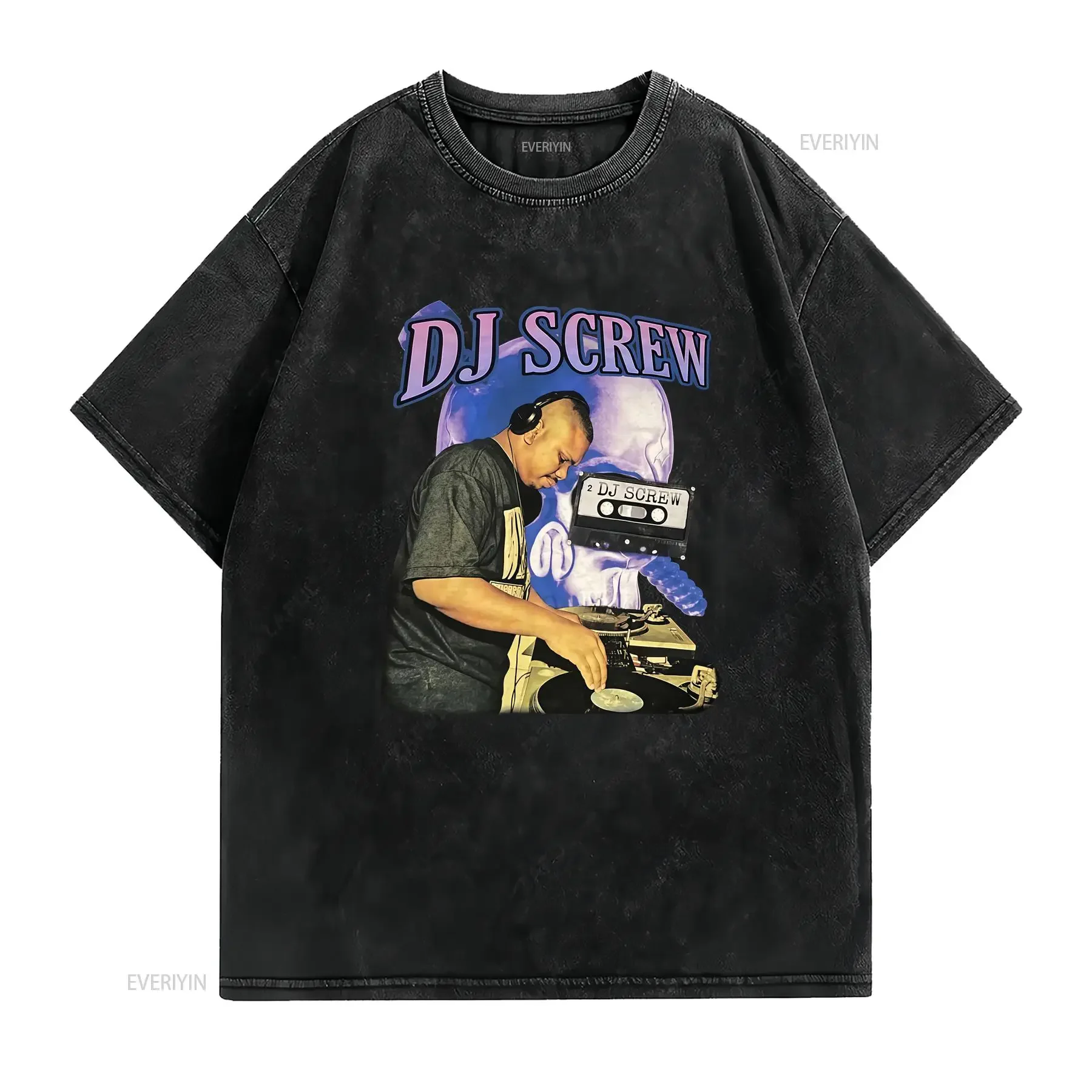 Retro 80s Style DJ Screw Music T Shirt Black Classic S 5XL vintage Washed homme designer clothes Soft fashion graphic