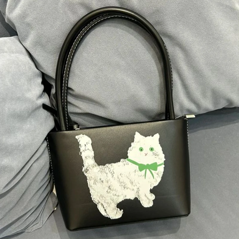 Y2k Kawaii Cat Print Purses and Handbags All Match Fashion Cute Shoulder Underarm Bag Luxury Design Chic Women Top-Handle Bags