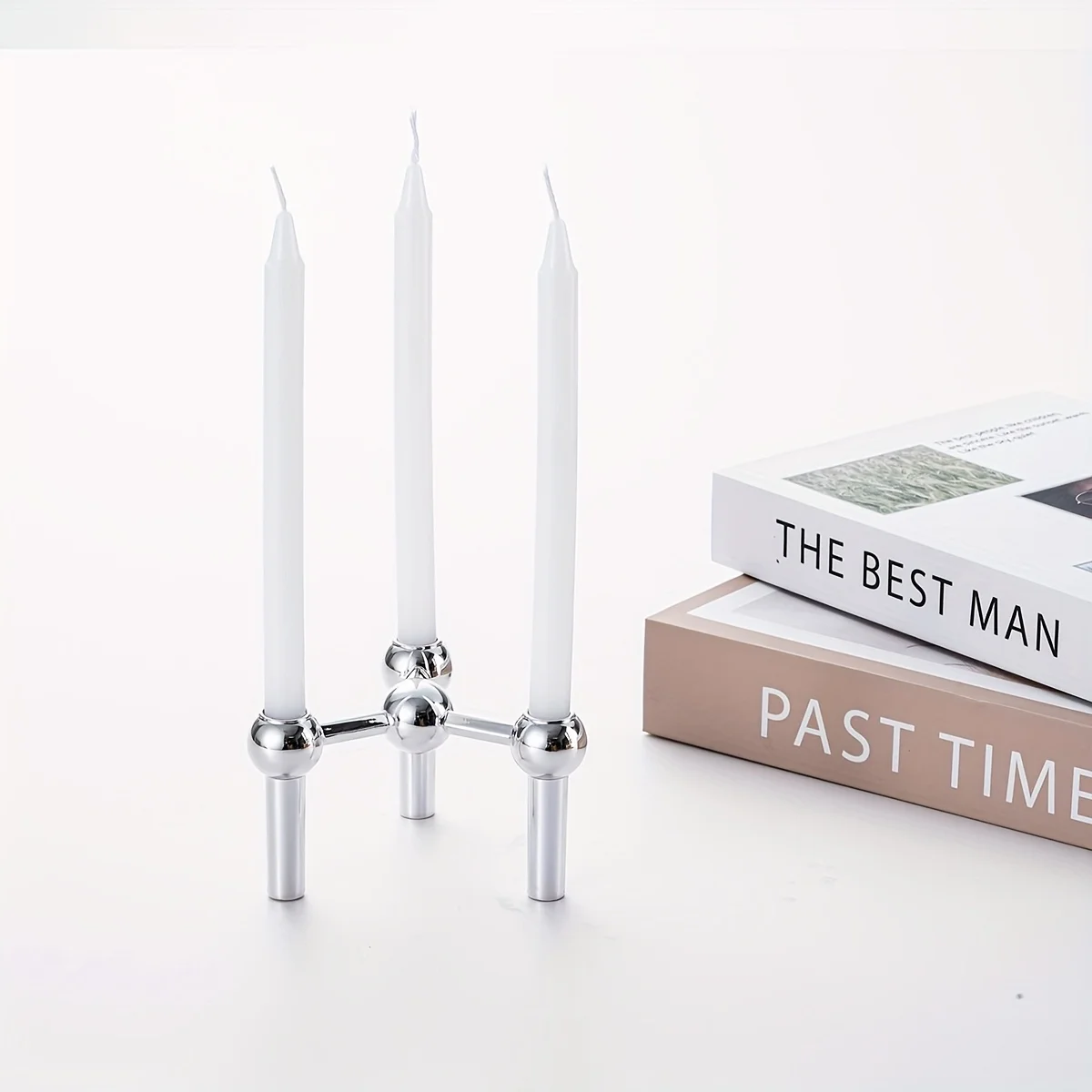 1pc DNA Double Helix Molecular Model Metal Candle Holder - Triple-Sided Stable Base for 3 Candles, Stainless Science-Themed