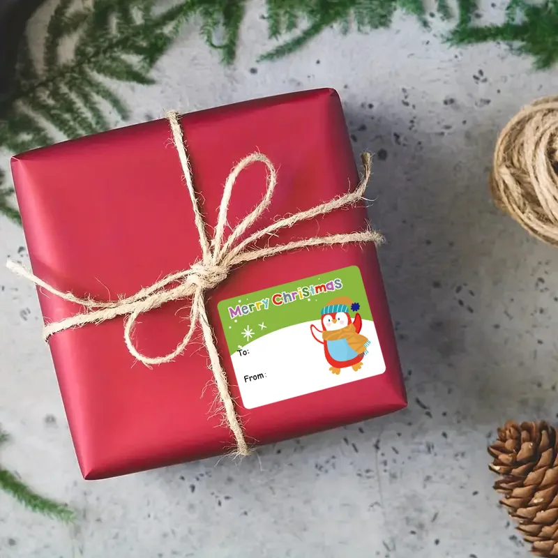 ملصقات هدايا عيد الميلاد اللطيفة - سطح لامع، حقيبة ورقية وإغلاق وملصقات اسم، يمكن كتابة ملصقات هدايا تغليف عيد الميلاد