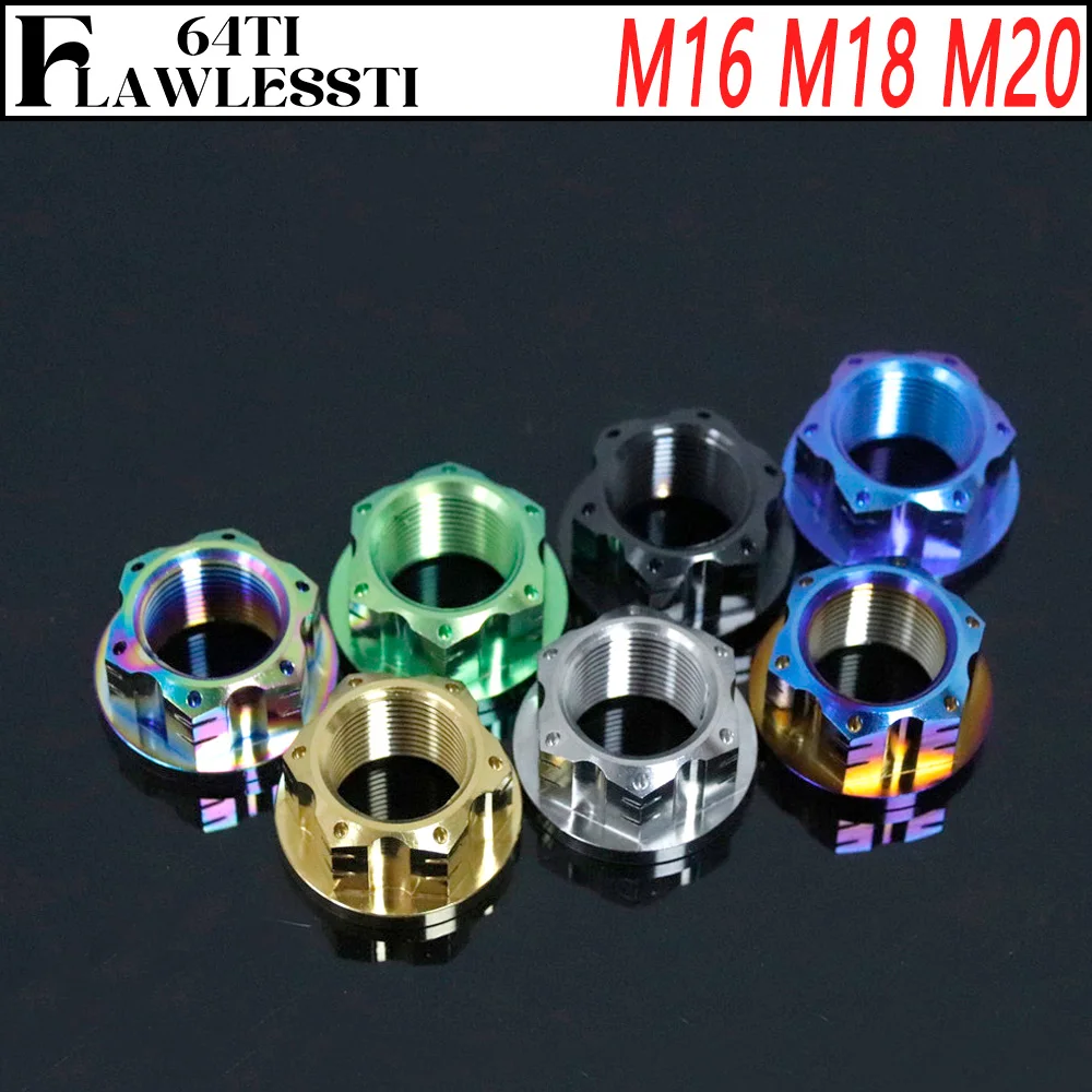FLAWLESSTI M16 M18 M20x1.5 Pitch Gr5 Titanium Rear Axle CNC Nut For Honda Forza 350 PCX 160 Yamaha Xmax 300 Ninja 400 Z800