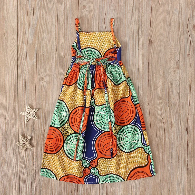 Summer African Dresses for Girls Dashiki Children Clothes Ankara Fashion Floral Print Halter Long Dresses Kids African Clothes