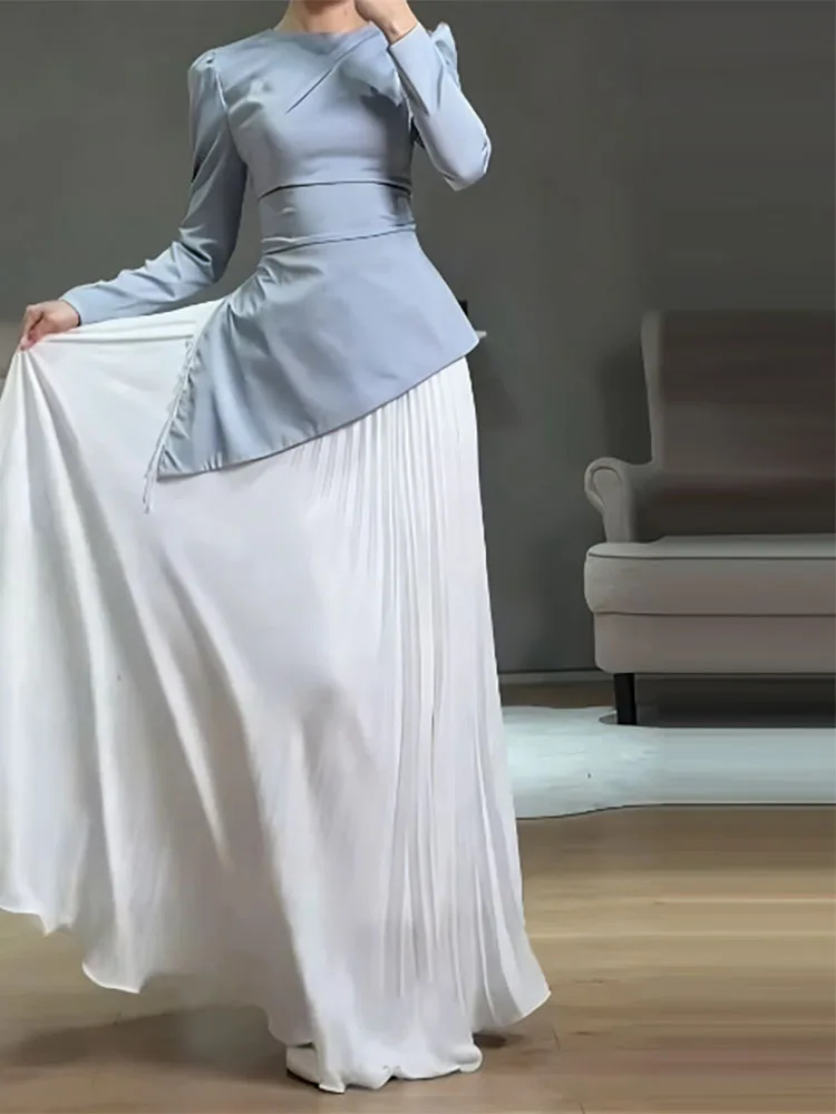 

Лоскутная длинная юбка с длинными рукавами, новое легкое платье на весну и осень, элегантное и повседневное женское платье