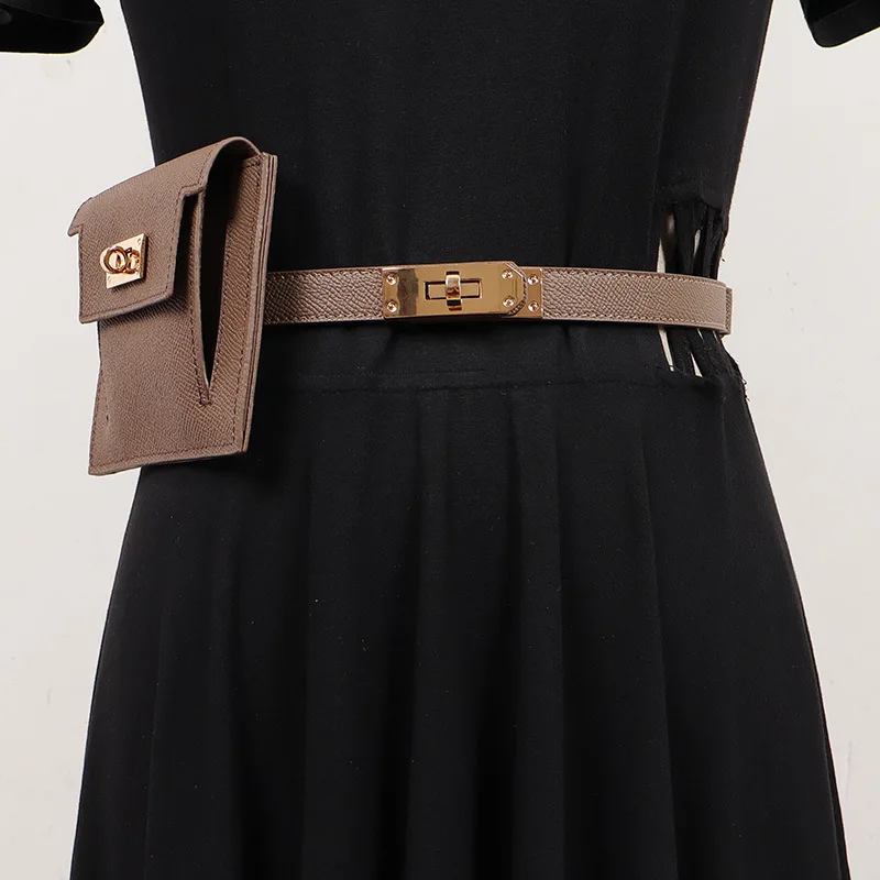 Women's Fashion All-Match Belt Women's Leather Decoration with Skirt Pants Suit Waist Bag Messenger Bag Waist Decorations