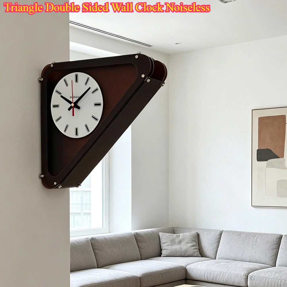 Triangle Double Sided Wall Clock Noiseless - Interior Minimalist Vintage Acrylic Home Decor Clock
