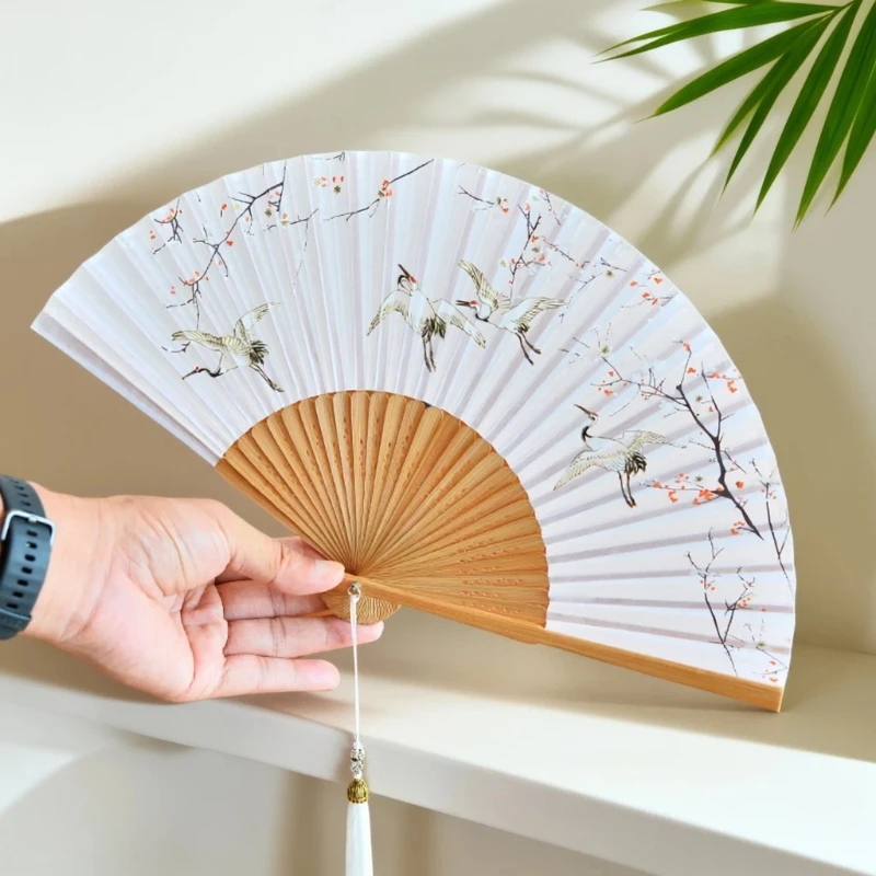 Chinese Cherry Blossom Bamboo Folding Fan Portable Summer Cooling Daily Fan for Women Hanfu Cheongsam Stage Performance Gift