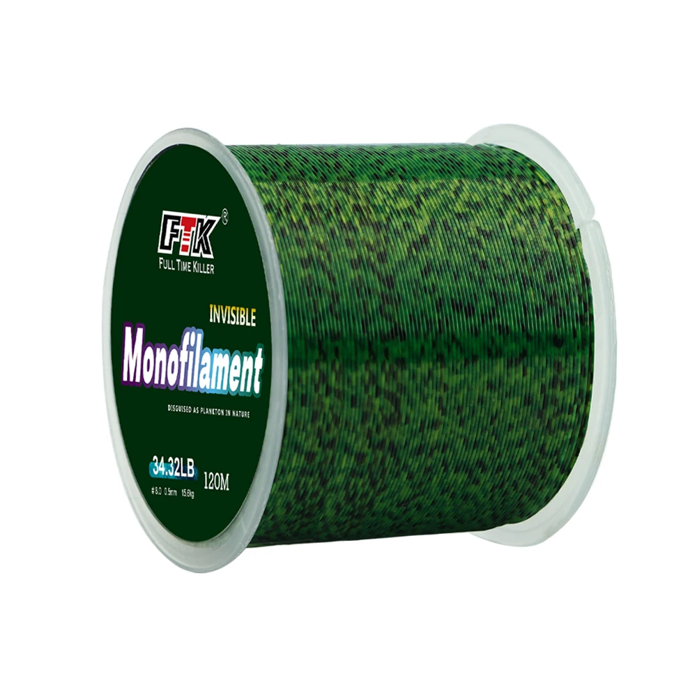 FTK 120m Invisible Fishing Line 0.20mm-0.50mm 4.13LB-34.32LB Speckle Carp Monofilament Line Super Strong Spotted Line Sinking