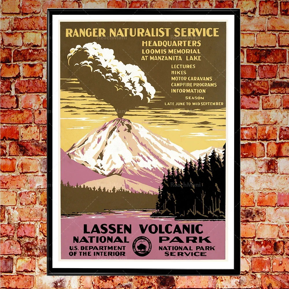 Lassen Volcano, Grand Canyon, Yellowstone, Zion National Park travel poster, home decor canvas print