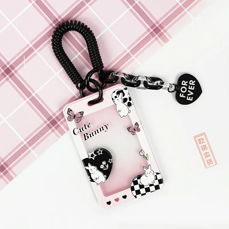 1Pc Retro Y2K Style porta carte di credito nero rosa colore Star Rabbit Style porta carte di credito per studenti porta carte di credito Kpop in acrilico trasparente