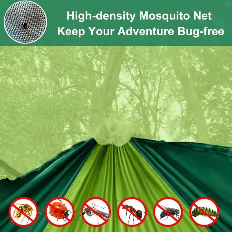 Double Camping Hammock with Net Mosquito/Bug | Included 6 Loops Tree Straps and Carabiners,Parachute Nylon Lightweight,Portable