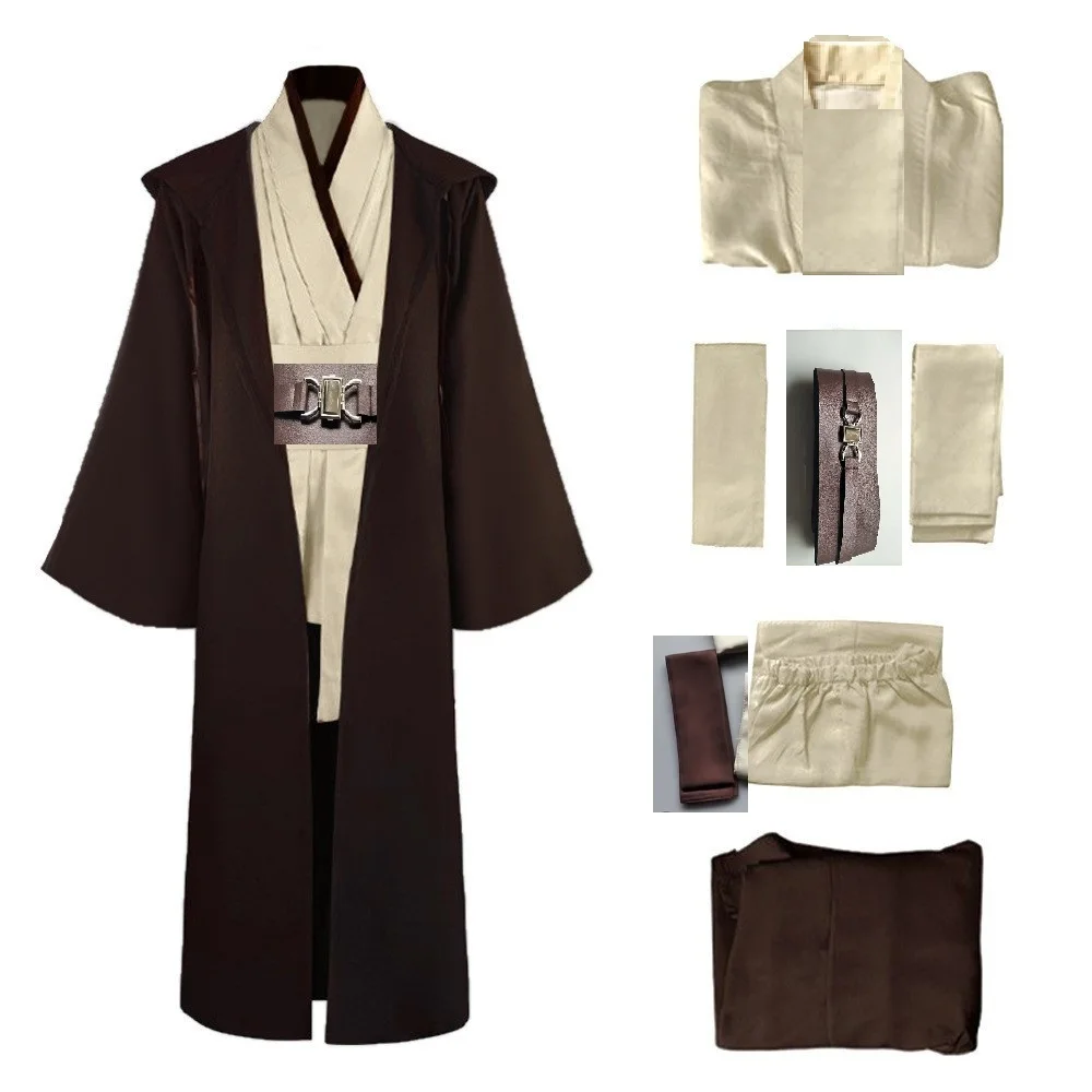 Obi Wan Kenobi Jedi Cosplay Kostuum Volwassen Unisex Jas Friar Uniform Gewaad Volledige Set Accessoires Halloween Carnaval Outfits