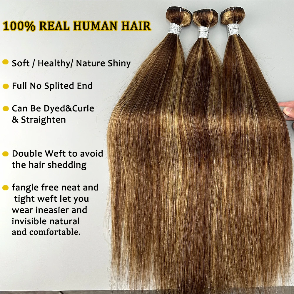 P4/27 Highlight 100% Human Hair Weave Bundles Straight Ombre Honey Blonde Mix Color Body Wave Brazilian Hair Extensions
