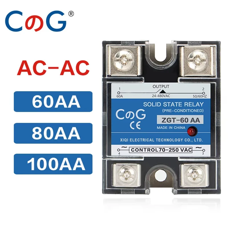 CG SSR-60AA 80AA 100AA Relay Single Phase AC Control AC 70-280VAC To 24-480V Heat Sink 60A 80A 100A AA Solid State Relay