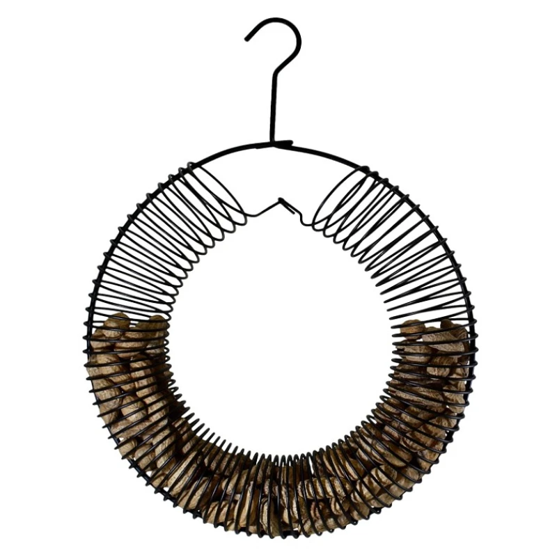 16 x 12 inch Peanut Wreath Bird Feeder for Birds Squirrels or Chipmunk Whole Peanut and Suet Wreath Style Feeder Black