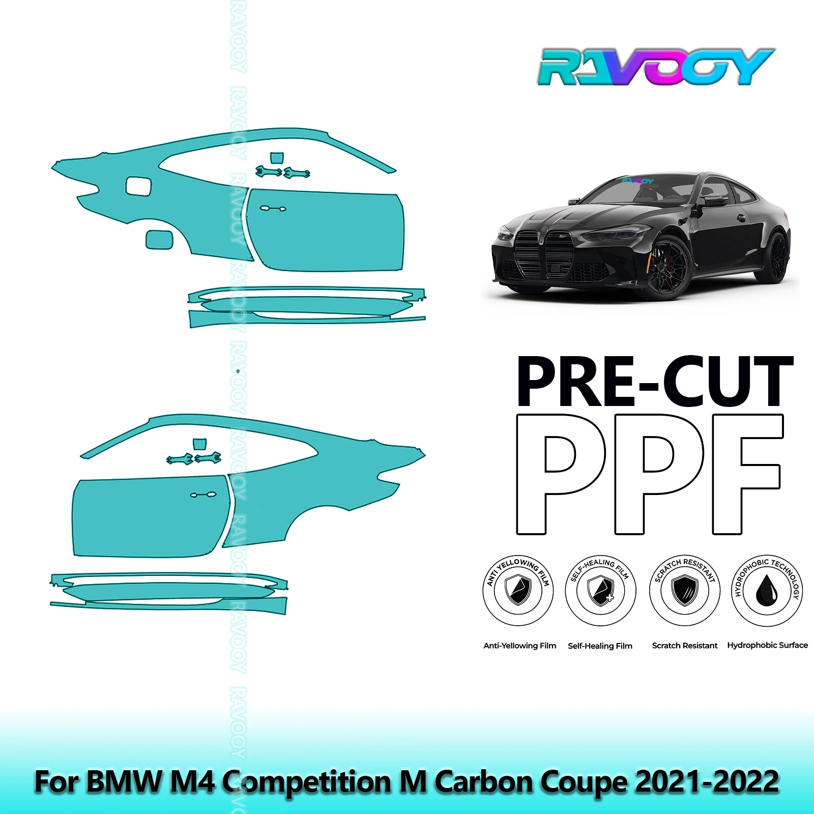 

For BMW M4 Competition M Carbon Coupe 2021-2022 8.5mil Pre-Cut PPF Door & A/B Pillar Kit TPU Paint Protection Film Set