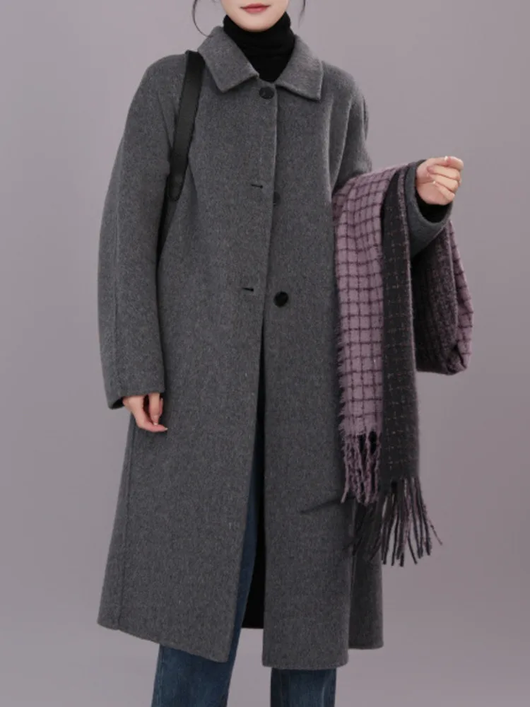 ZMEENNA élégant femmes longue laine mélange pardessus avec col classique simple boutonnage conception et poches chaud ZM3561