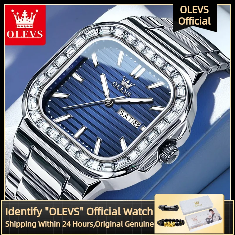 OLEVS 9966 جديد كوارتز ساعة رجالي الحد الأدنى تقويم الأعمال مقاوم للماء الفولاذ المقاوم للصدأ مربع الطلب العلامة التجارية الفاخرة الرجال ساعة