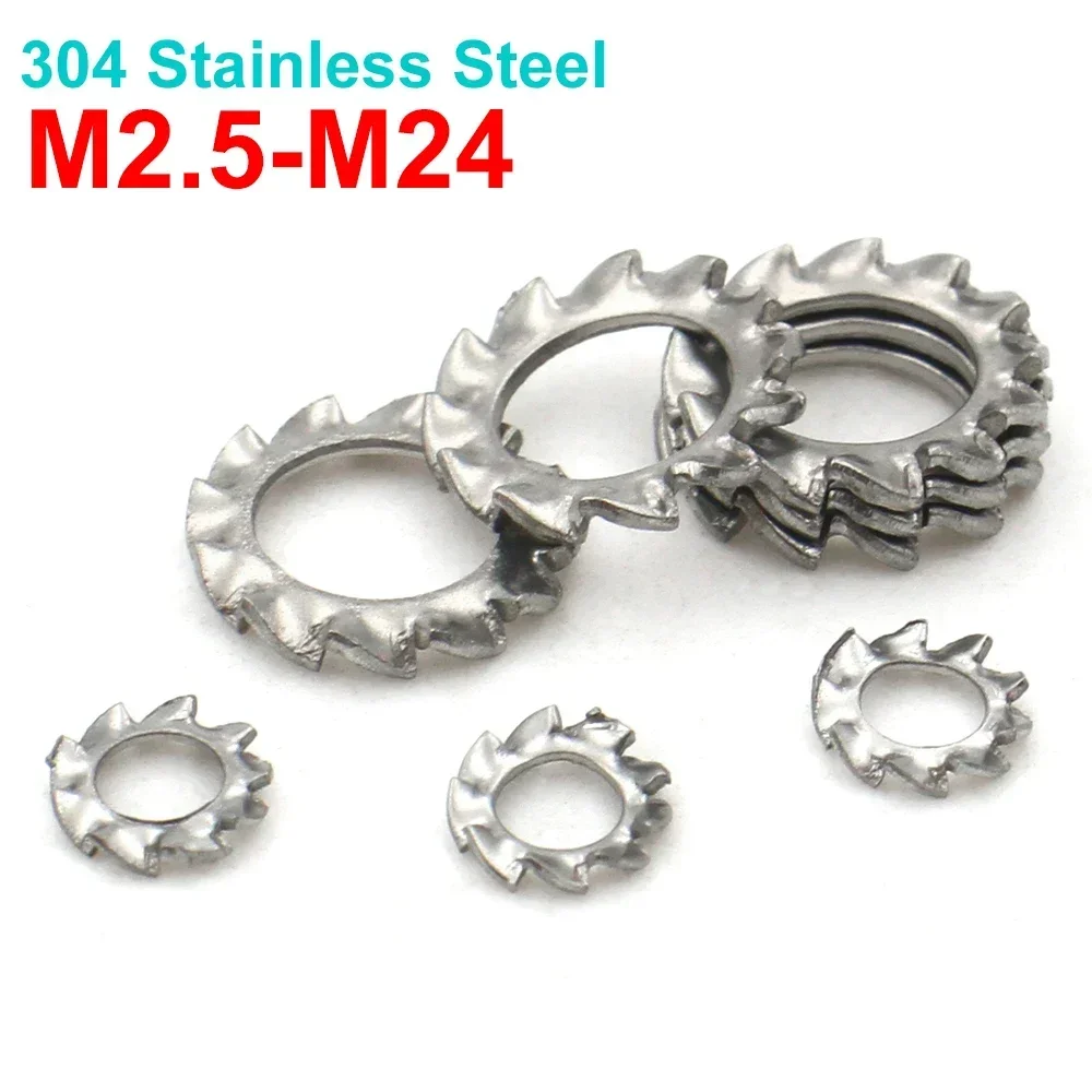 

5/10/50pcs M2.5 M3 M4 M5 M6 M8 M10 M12 M14 -M24 304 Stainless Steel Shakeproof Star Gasket External Toothed Serrated Lock Washer