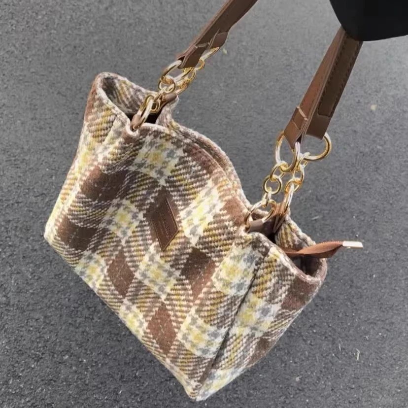 Plaid Shoulder Bag Tote Korean Fashion 2026 Canvas Bag Women Handbag School Top-handle Bag Big Size