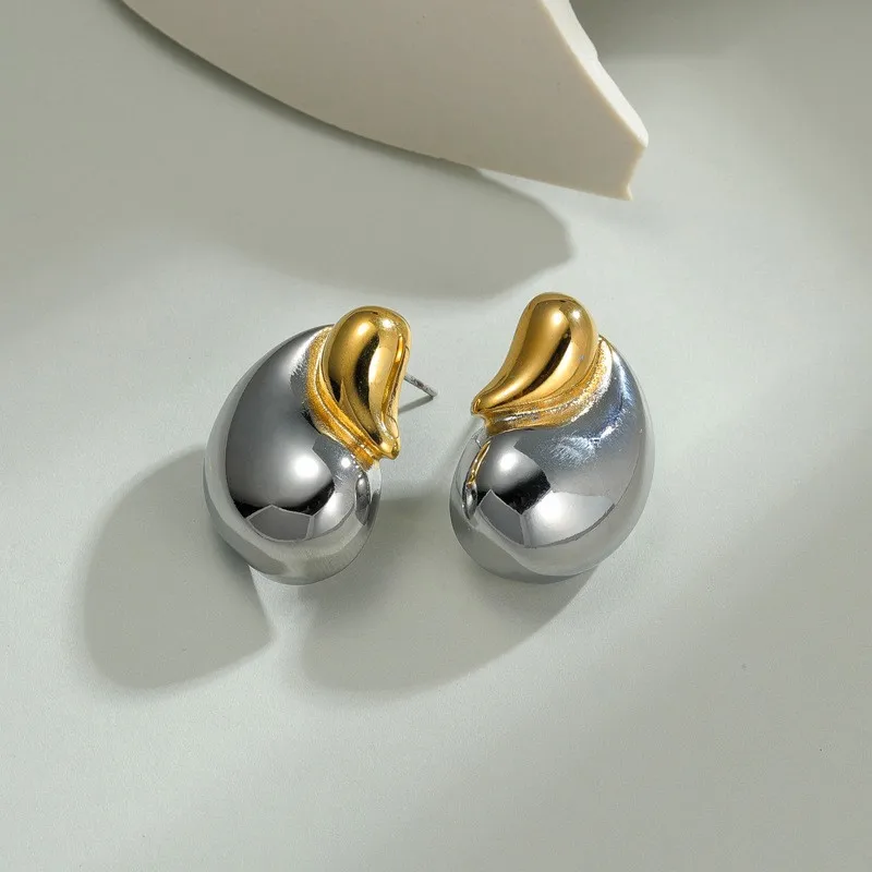 

Fashionable Two-color Water Drop Design Jewelry Earrings Stainless Steel 18k PVD Gold-plated Water Proof Jewellery Ear Studs