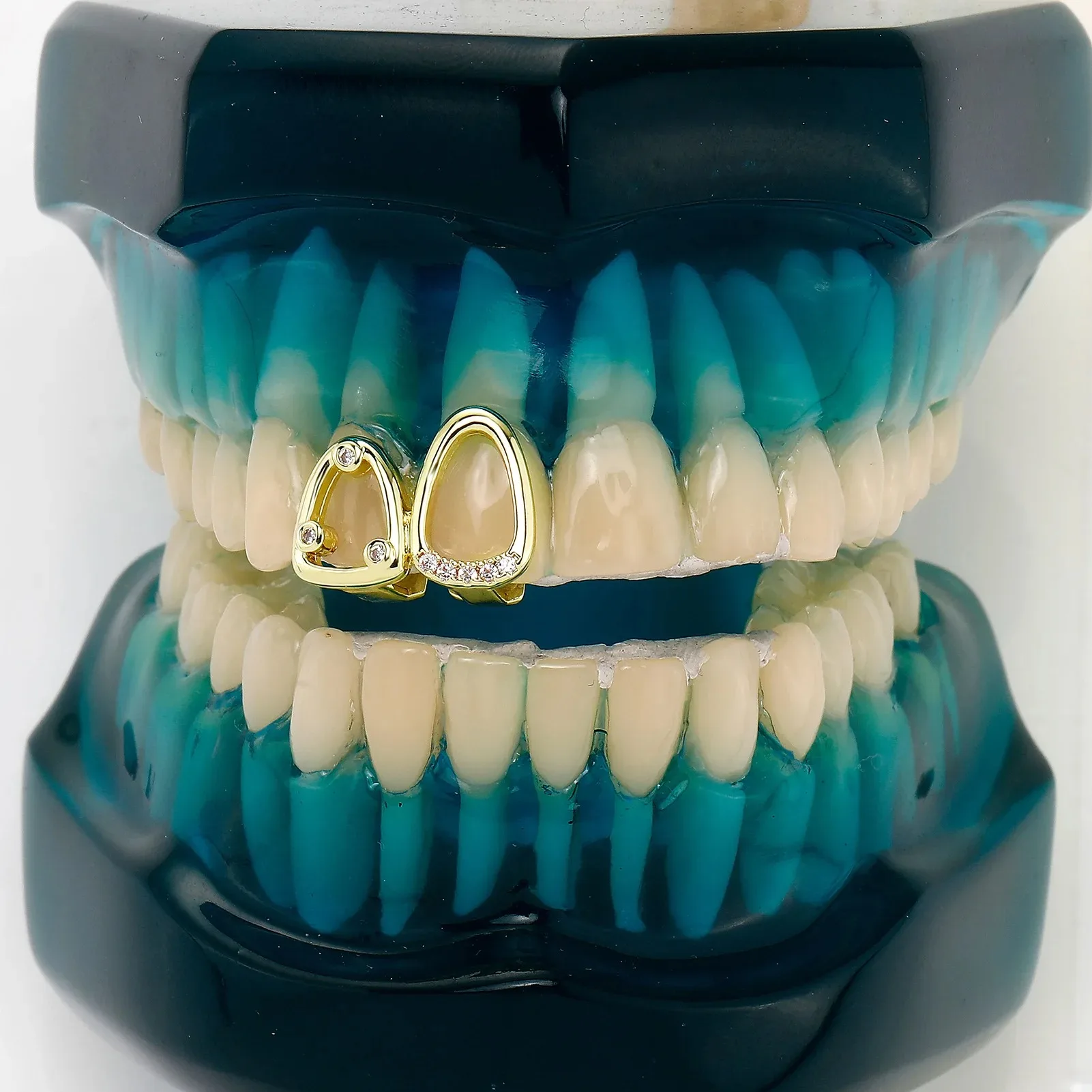 Bling Zircon Double Hollow Grillz Teeth Hip Hop CZ Stones Tooth Caps Men Women Mouth Jewelry Dental Grills