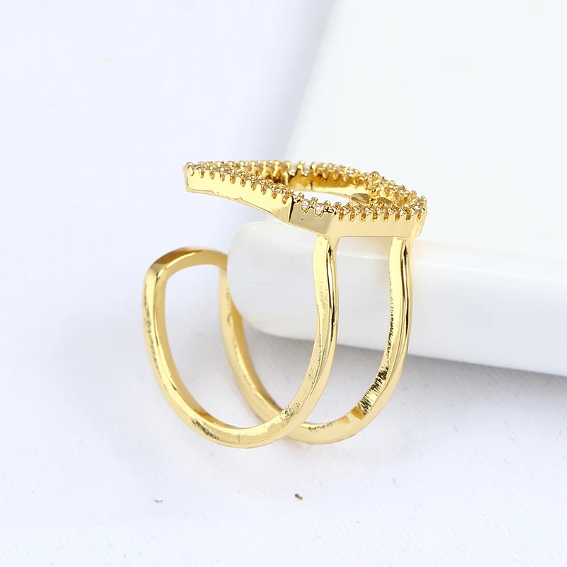 JZ064 Copper Gold Plated Square Ring Zircon Girl Adjustable Pearl Ring Blank Empty Setting DIY Jewelry Findings
