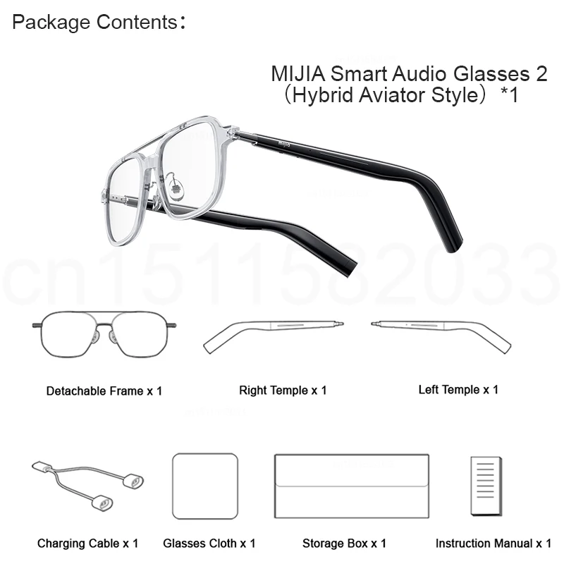 XIAOMI MIJIA Smart Audio Glasses 2，Bluetooth 5.4 Headset，Real - Time Recording，Detachable，1h Flash Charge，Long Standby，27.6g