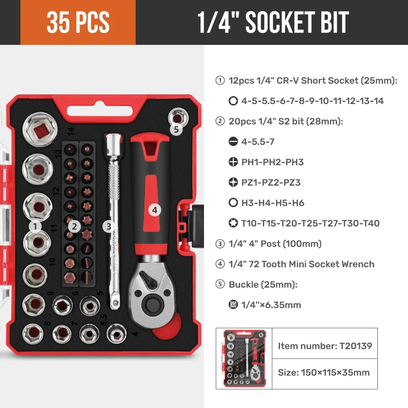 Hi-Spec 35 шт. мини трещотка торцевой ключ шлицевая крестовая отвертка набор Шестигранная Торцевая головка 10 мм обсадная пластина для глубокой гайки
