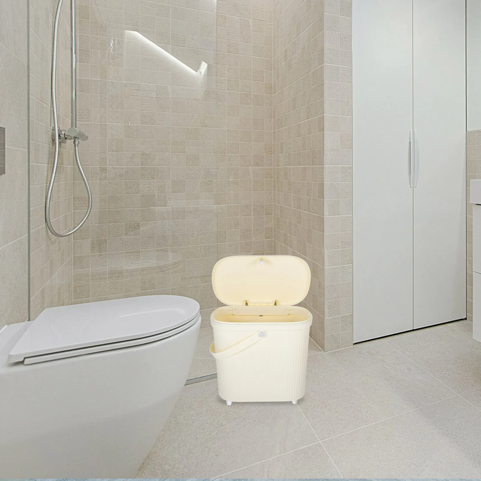 

Slim Waste Bin with Lid Thickened Plastic Garbage Can for Bathroom Kitchen Bedroom Office Multi-Function Trash Container