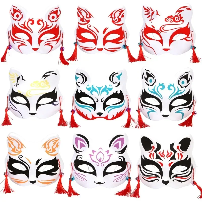 

Anime Demon Fox Mask Hand-painted Japanese Mask Half Face Mask Masquerade Festival Ball Kabuki Kitsune Masks Cosplay Prop