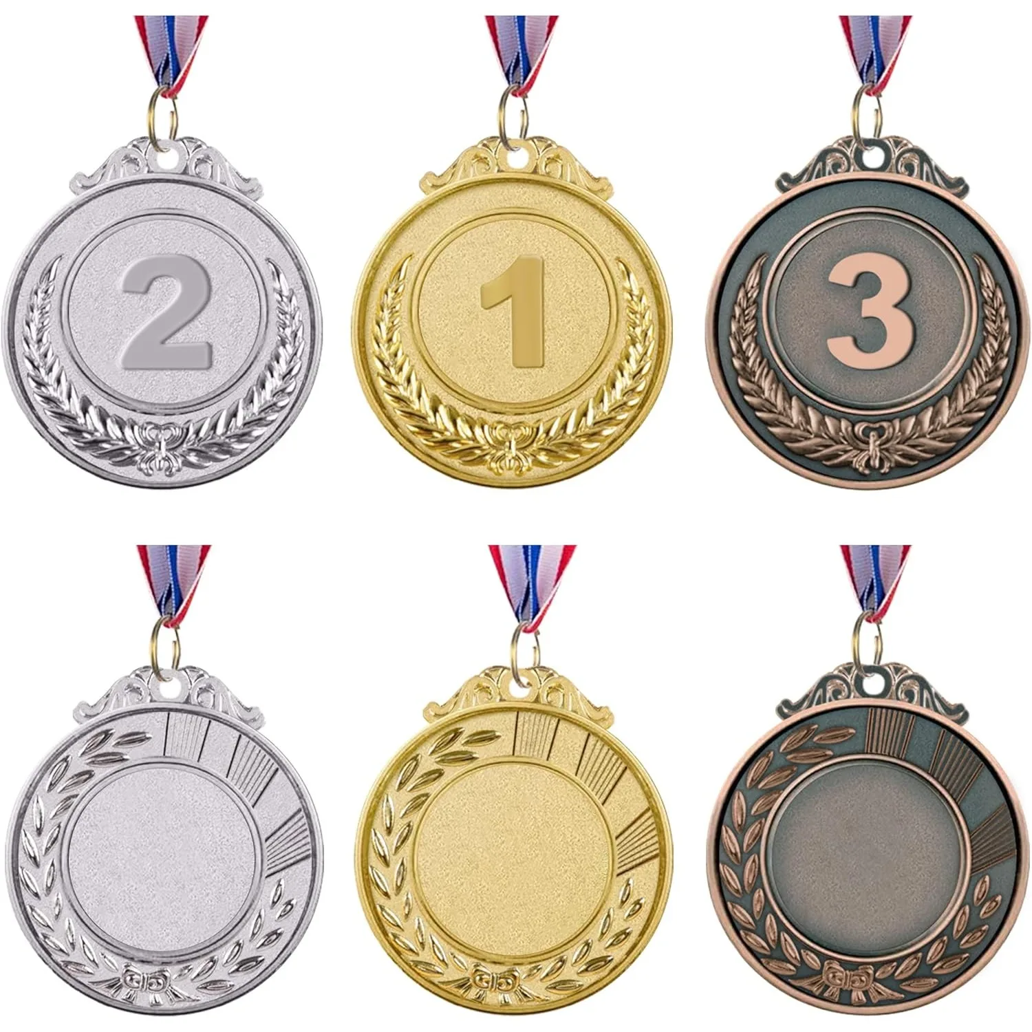 30PCS Gold Silver Bronze Award Medals 5cm/6.5cm Winner Medals Prizes for Sports Competitions Party Favors for Child and Adults