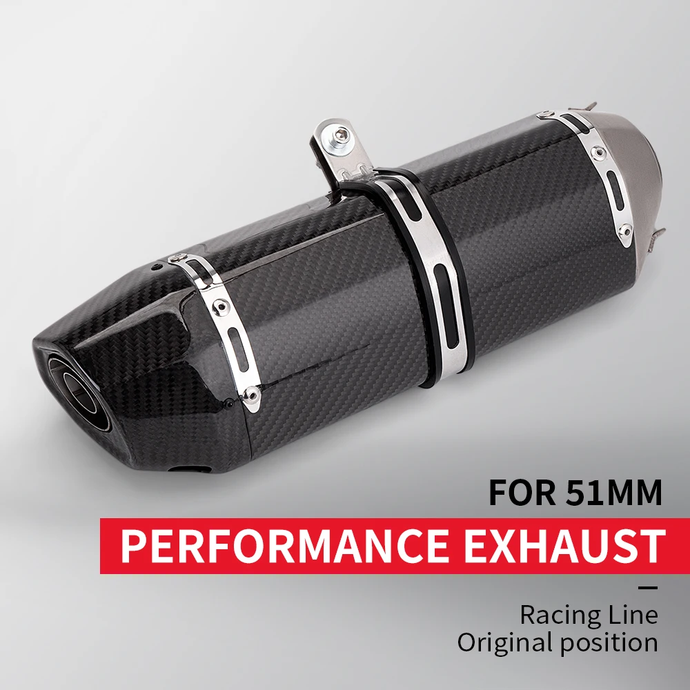

51MM Motorcycle Exhaust Carbon Muffler Universal Modified Scooter Tail Pipe for gsxr150 cbr150r z400 r15 z250 mt15 250sr 370mm