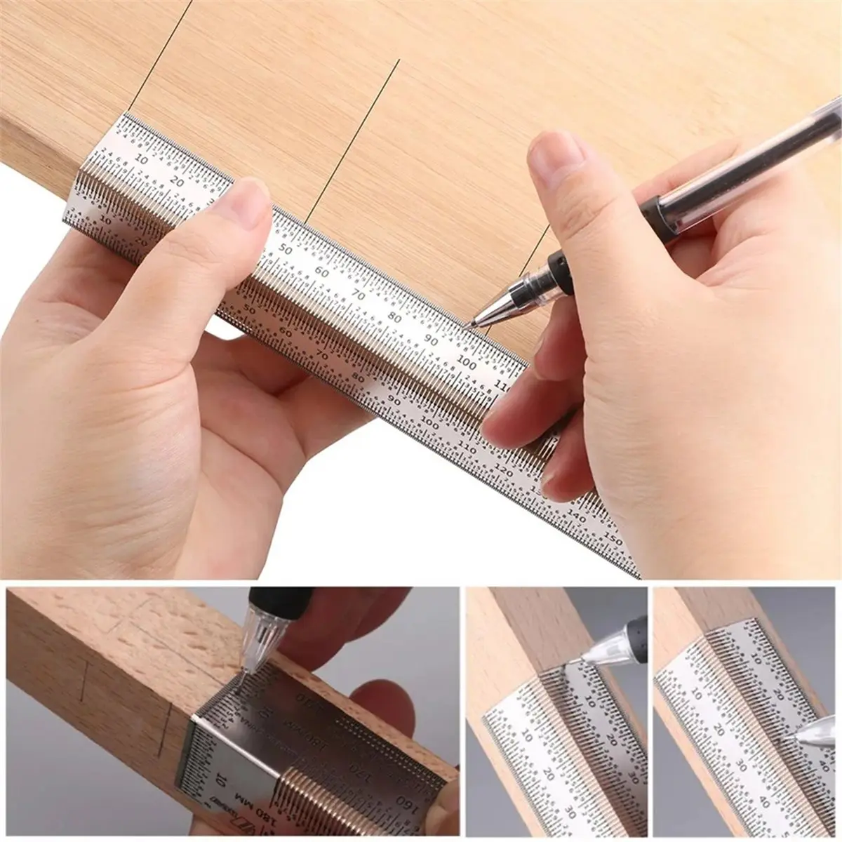 T-Type Steel Marking Gauge 200mm Ruler for Woodworking Scribing and Measuring
