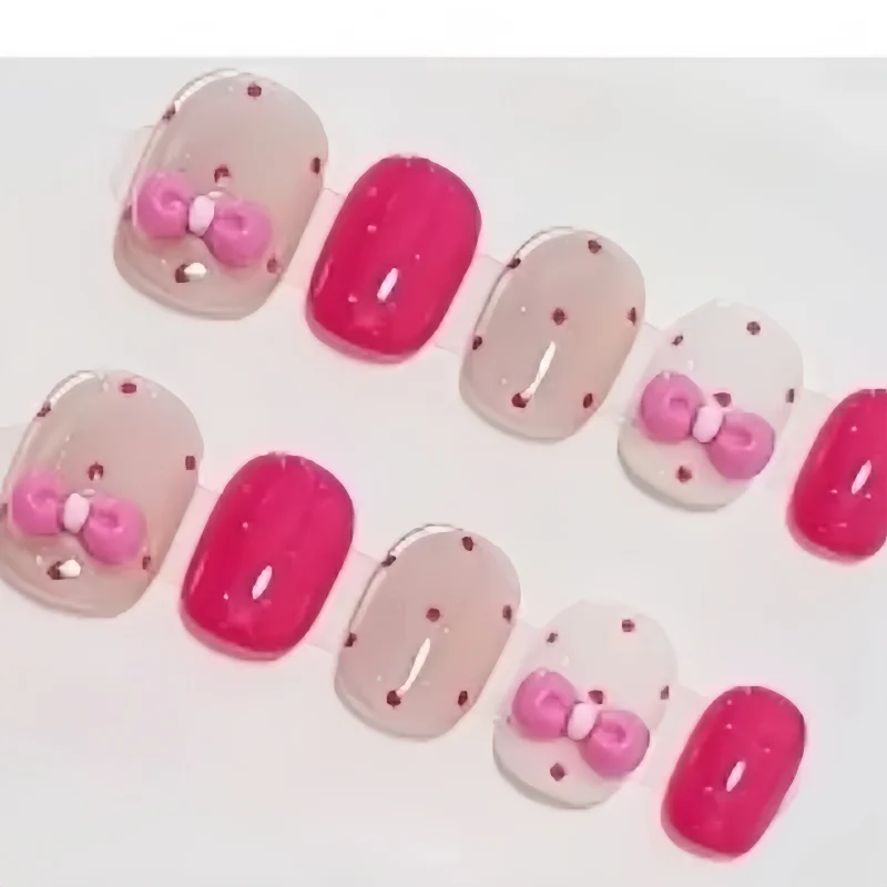 

10pcs Handmade Nails with Bow Tie Polka Dot Cat's Eye Transparent Press-on Nail Tips Suitable As Gifts for Girls and Friends