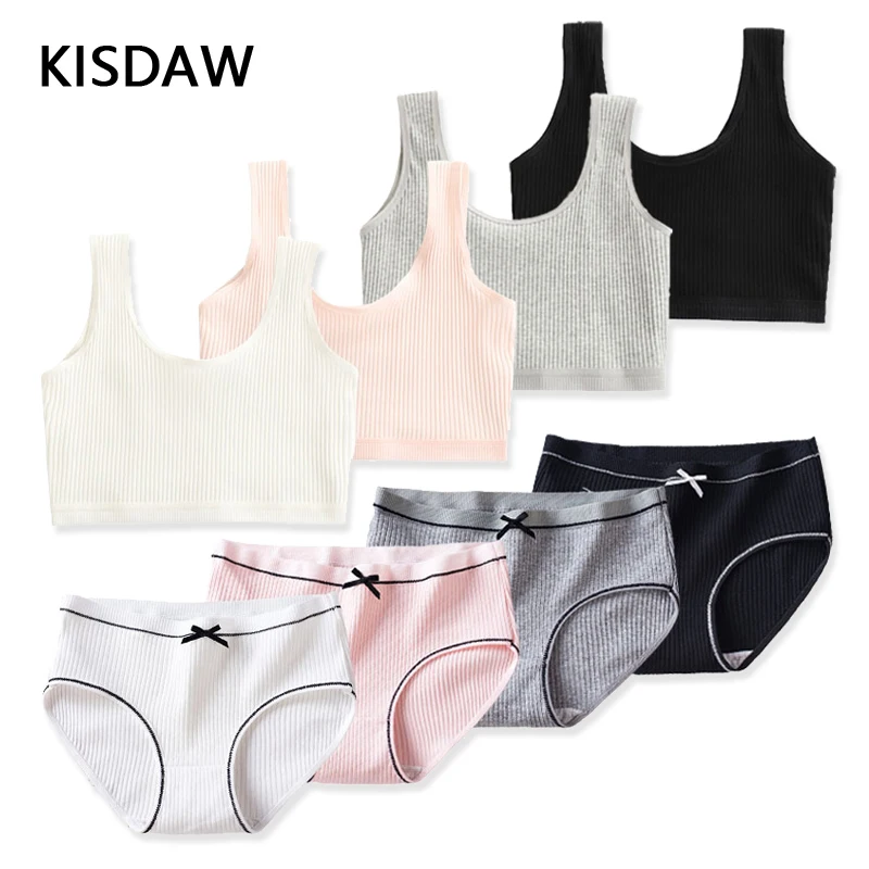 Girls Training Bras Panties Set Kids Cotton Underwear Sets Teenage Girl Bra Vest and Panties Wireless Girls Sports Bra 8-16Y