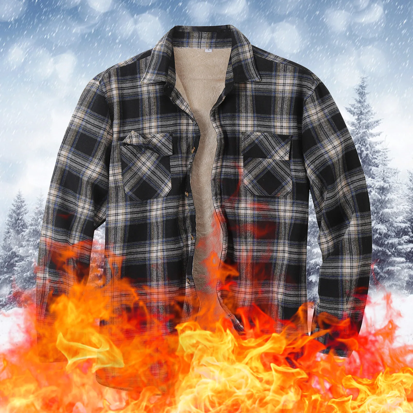 

Mens Plaid Flannel Thick Jacket Male Trendy High Quality Long Sleeve Winter Comfort Cotton Coat With Pockets Chaquetas De Hombre