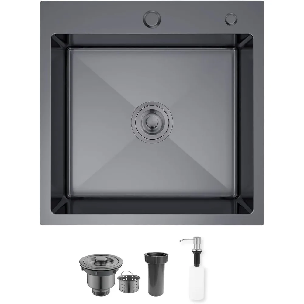 15x15 Drop In Bar Sink 16 Gauge Single Bowl Handcrafted Stainless Steel Compact for Wet Bar RV Outdoor Black