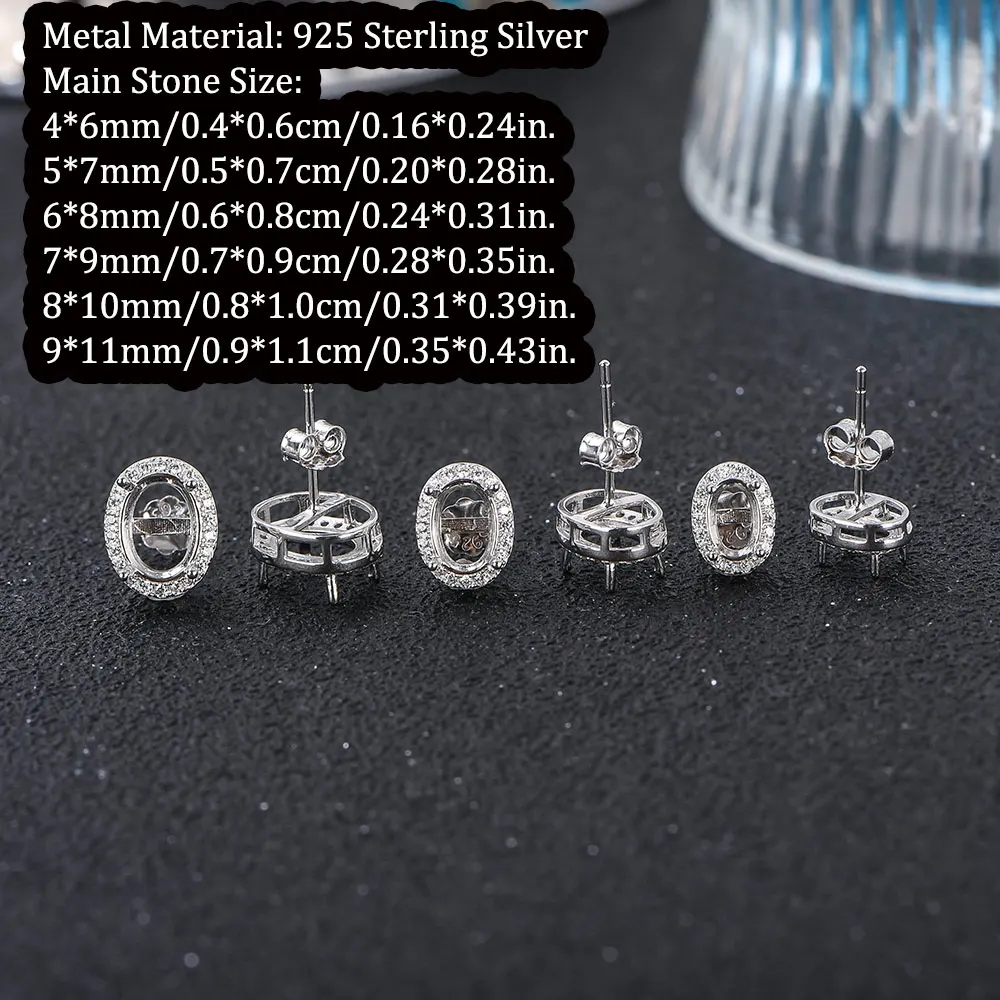 4x6mm to 9x11mm stone Earring Settings, Empty Prong Basket for DIY Jewelry, S925 Sterling Silver Stud Mounts，Jewelry Supplies