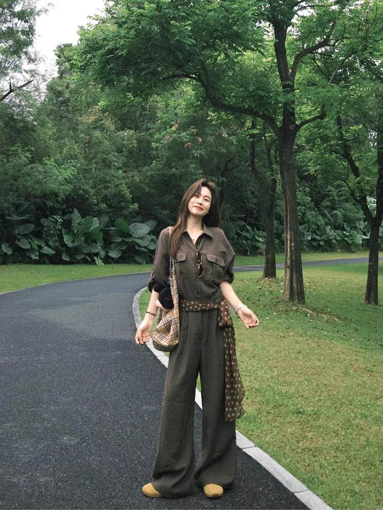 Abbigliamento da lavoro color caffè retrò Tailleur pantalone intero da donna Pantaloni lunghi dal design pigro Collezione autunnale a vita alta alla moda Parkyeon